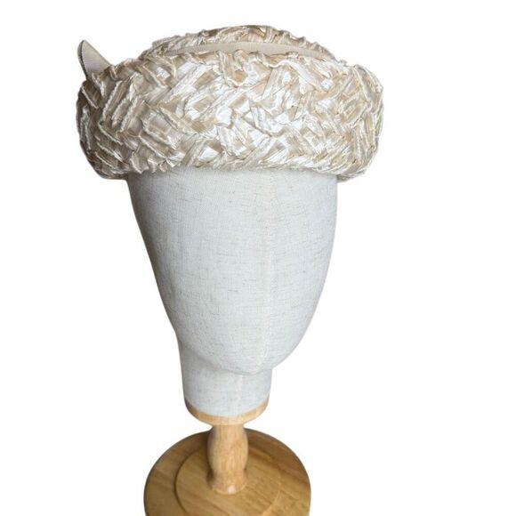 Vintage Mr. Martin Cream Raffia Pillbox Hat With Grosgrain Ribbon main image 6